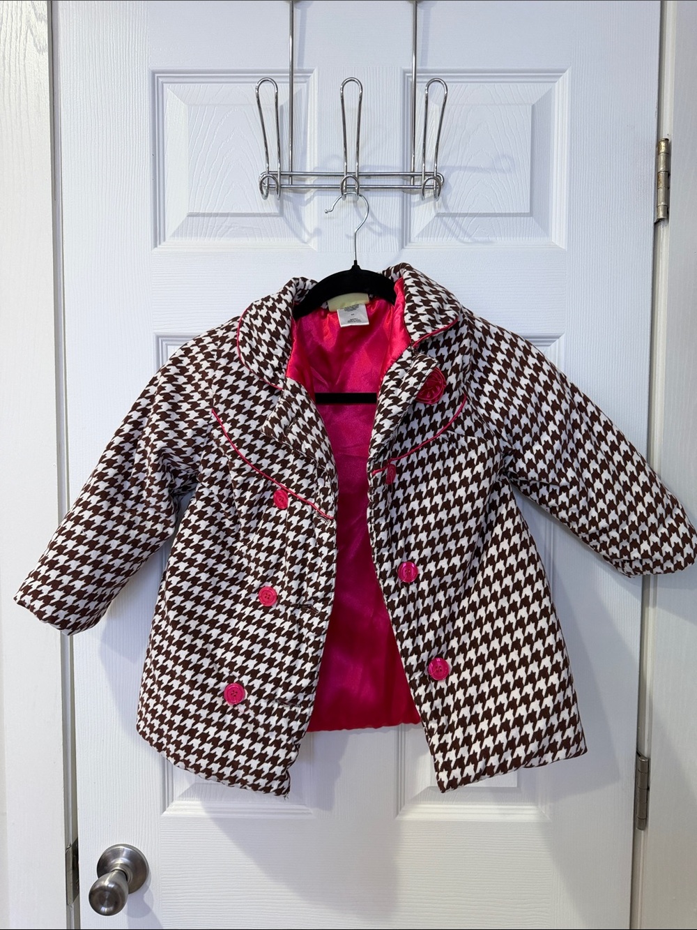 Girls Houndstooth Coat with Pink Lining